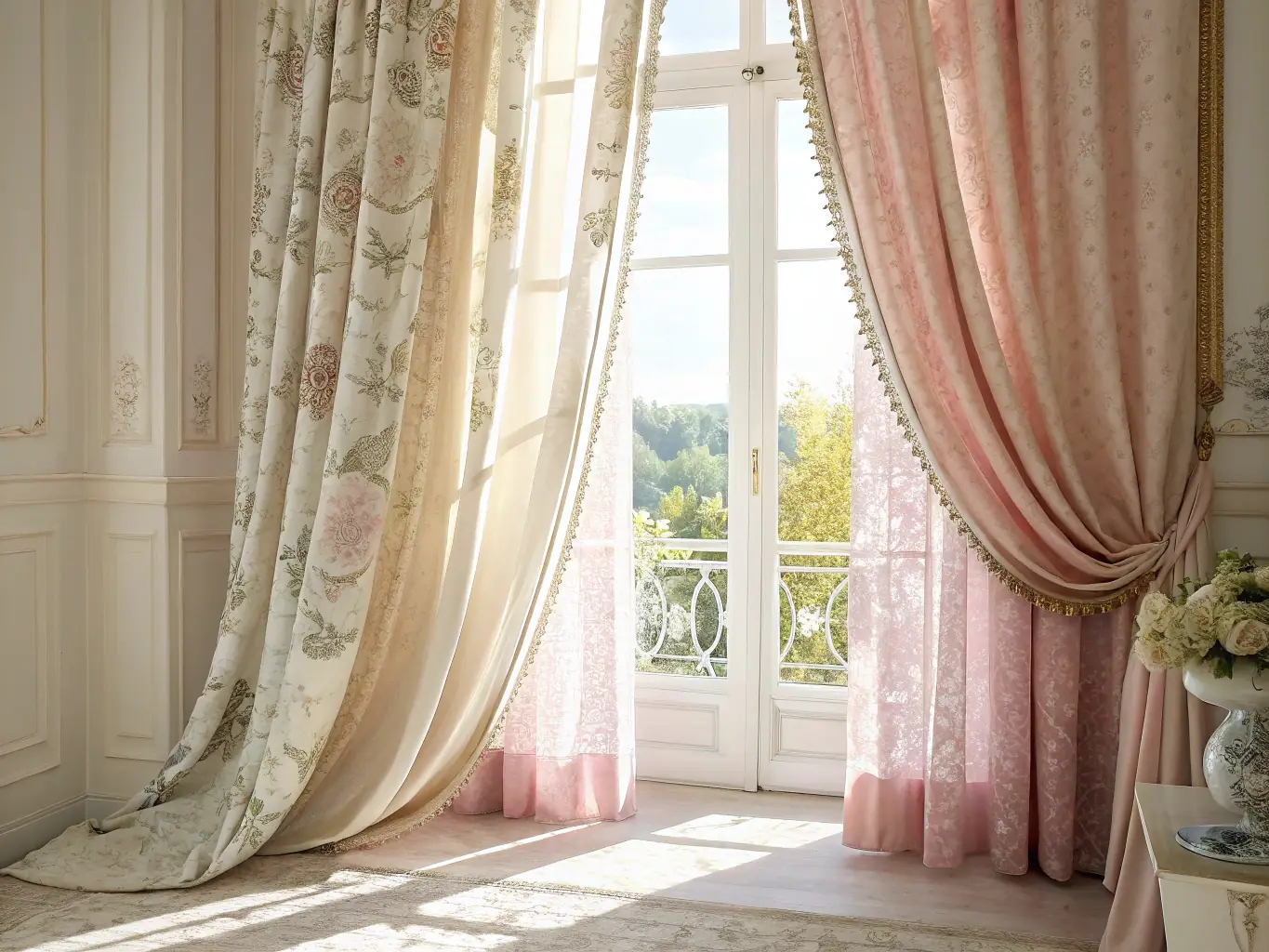 A brightly lit living room featuring elegant Wave curtains in a neutral color, creating a soft and flowing aesthetic. The image should highlight the texture and movement of the fabric.
